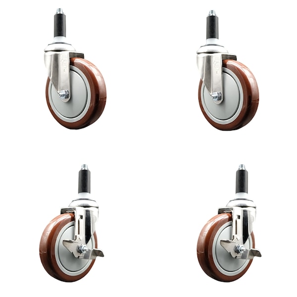 Service Caster 5 Inch 316SS Maroon Poly Swivel 1-1/8 Inch Expanding Stem Caster Brake SCC, 2PK SS316EX20S514-PPUB-MRN-2-TLB-2-118 - main
